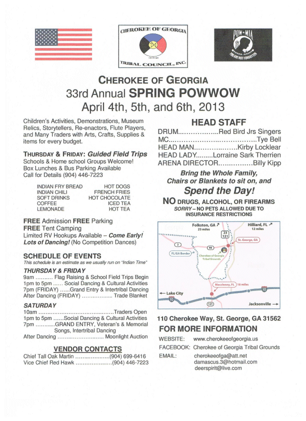 FREE Cherokee Spring Powwow in St. George, Ga. 