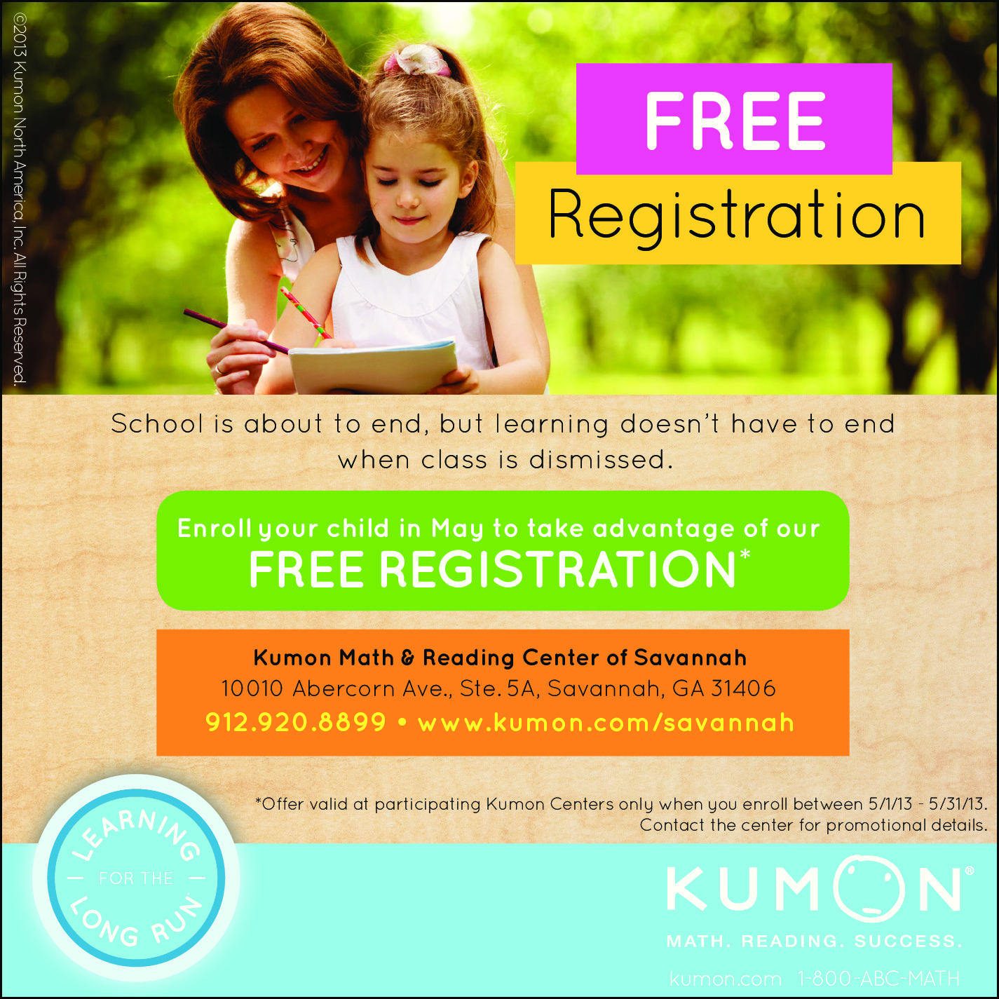 Kumon Savannah offers free registration during May 2013