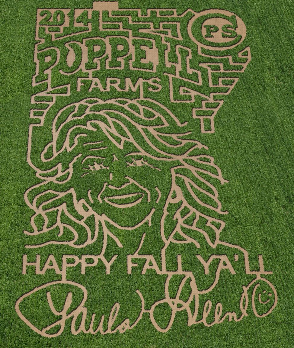 Pumpkin patches, corn mazes, agritourism, Poppell Farms 2014 Corn Maze in honor of Paula Deen