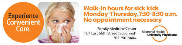 Memorial Health Family Medicine Center Savannah Walk-in hours for sick kids 