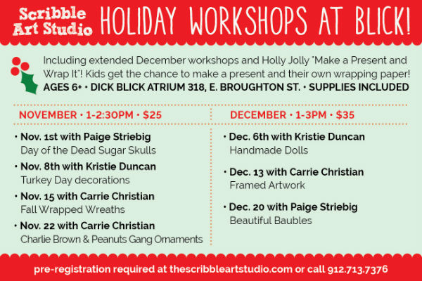 Saturday art kids workshops holiday shopping for parents Savannah 