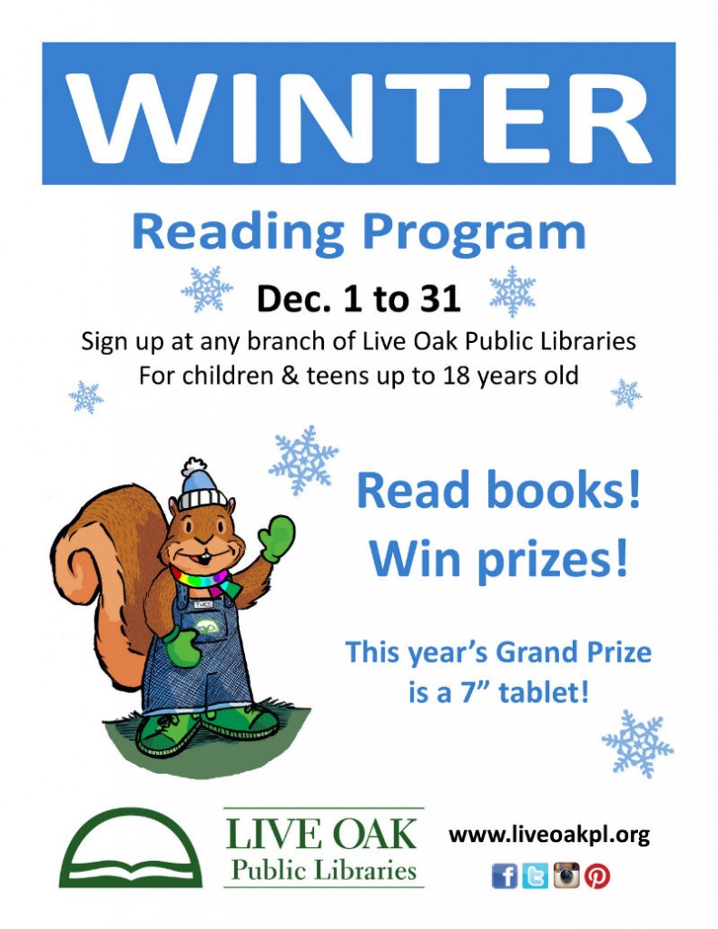 FREE Winter Reading program 2014 Live Oak Public Libraries 