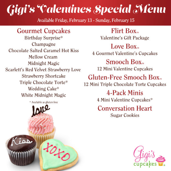 Gigi's Cupcakes Savannah Valentine's Menu 2015 