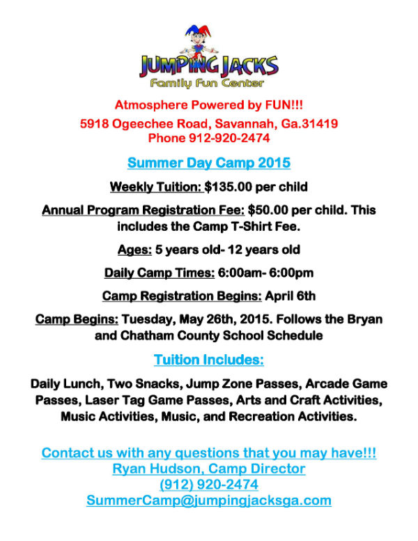 Summer Day Camp Jumping Jacks Indoor playcenter Savannah 