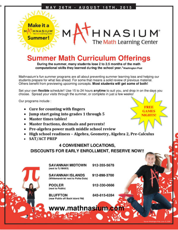 Math Summer Camps 2015 Savannah Bluffton 