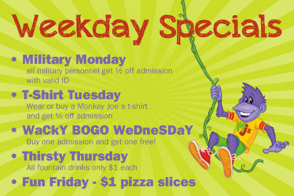 Weekday Specials at Monkey Joe's Savannah 