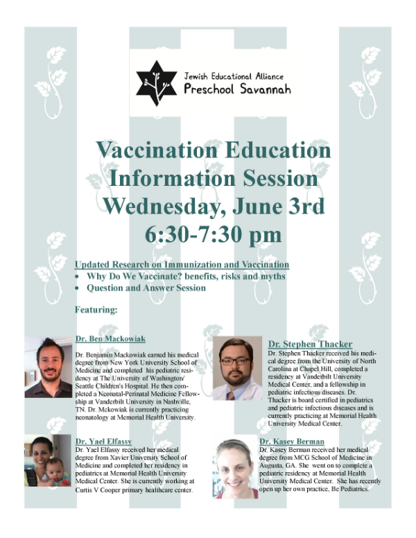 Vaccination Education Info Session Savannah JEA Preschool 