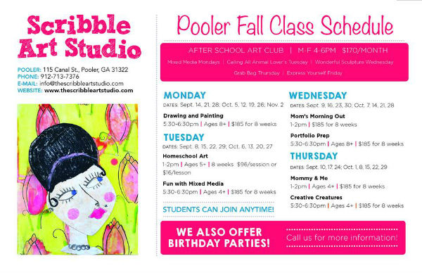 Scribble Art Studio Pooler Fall 2015 classes 