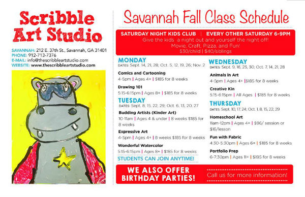 Scribble Art Studio Savannah Fall 2015 classes 
