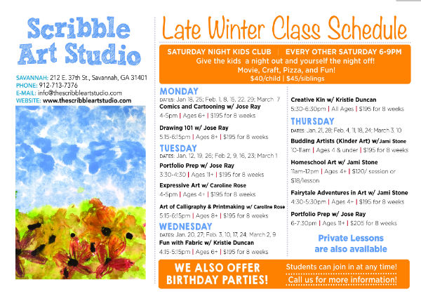 Art Classes Winter Scribble Art studio Savannah 