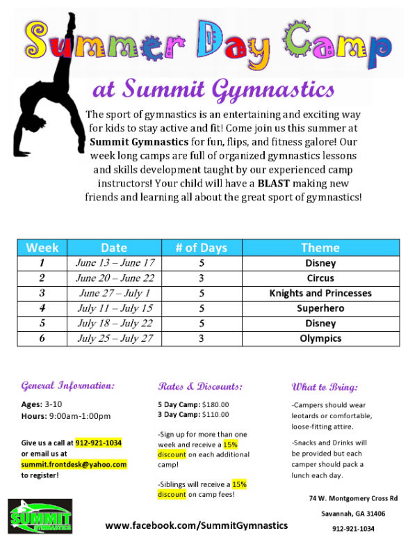 southern mamas blog archive summer day camp 2016 summit summer gymnastics camp flyer