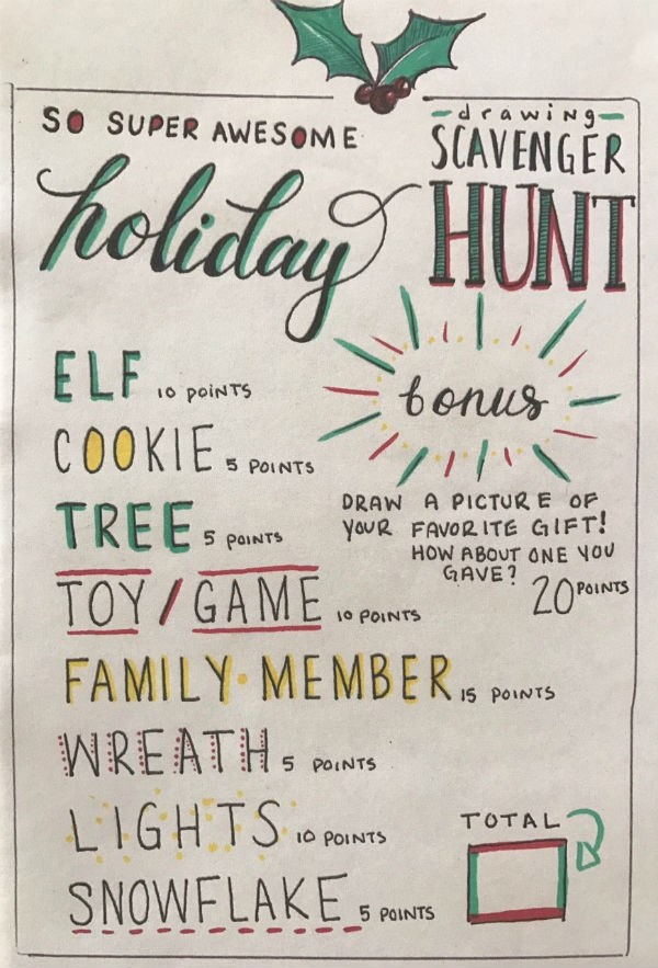 Holiday Scavenger Hunt Scribble Art studio Savannah things do with kids 