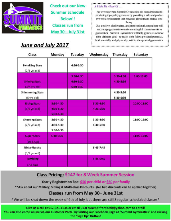 Gymnastics lessons classes Savannah tumbling 