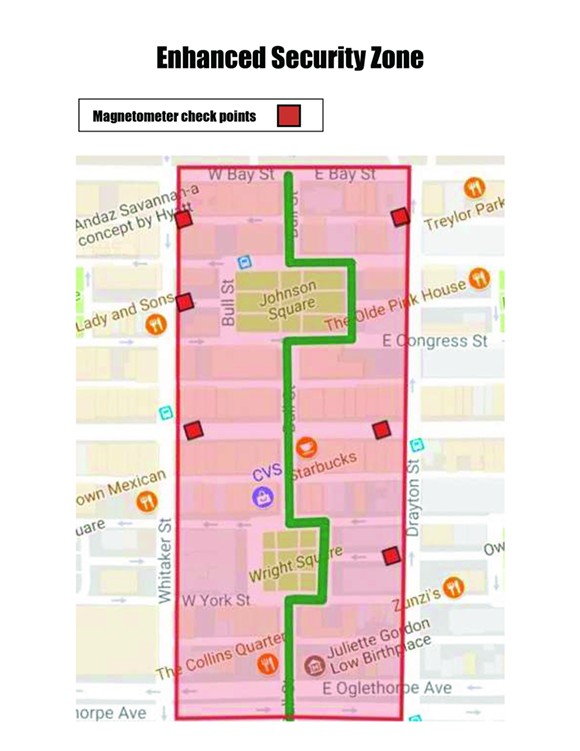 St. Patrick's Day Savannah Enhanced Security Zone Map Restrictions 2018 Pence 