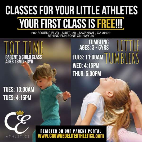 Tumbling, Tot Time, Crowned Elite Athletics classes gymnastics, cheer 