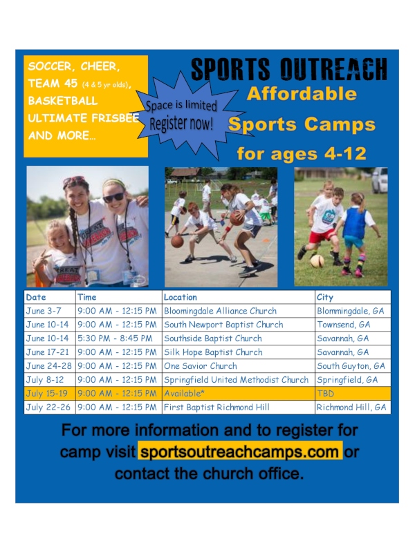 Sports Outreach Church Summer Camps VBS Faith-based savannah chatham county