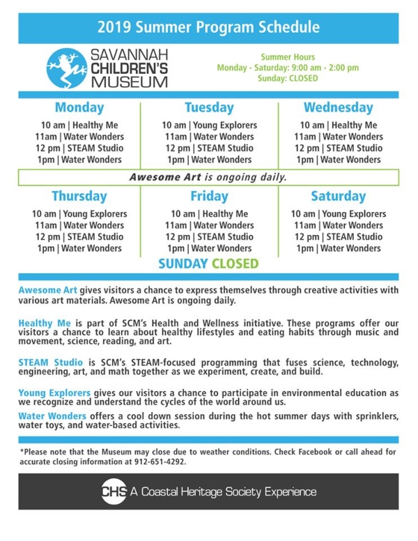 Savannah Children's Museum Daily Programs Summer 2019 schedule 