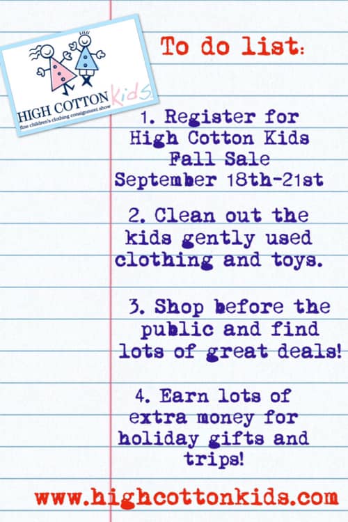 High Cotton Kids consignment sale Savannah 2019 Fall 