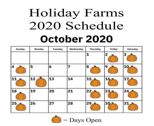 Holiday Farms 2020 Fall Schedule Ridgeland SC Hilton Head Savannah Pumpkin patch 