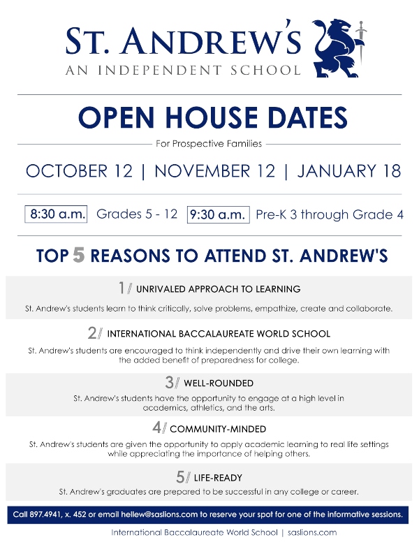 Open House Schools St. Andrew's School Savannah Wilmington Island private 