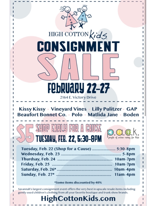 High Cotton Kids Consignment Sale February 2022 Savannah consignment 