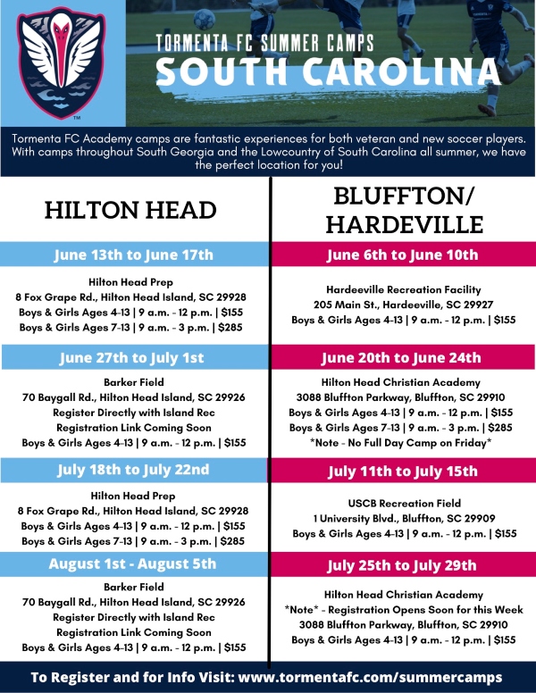 Tormenta Soccer Camps Summer 2022 Hilton Head Bluffton Savannah 
